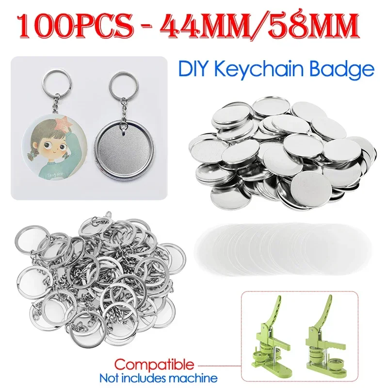 100PCS 44mm 58mm Keychains Bad - Button Badge Blank incelemesi ve fiyatı