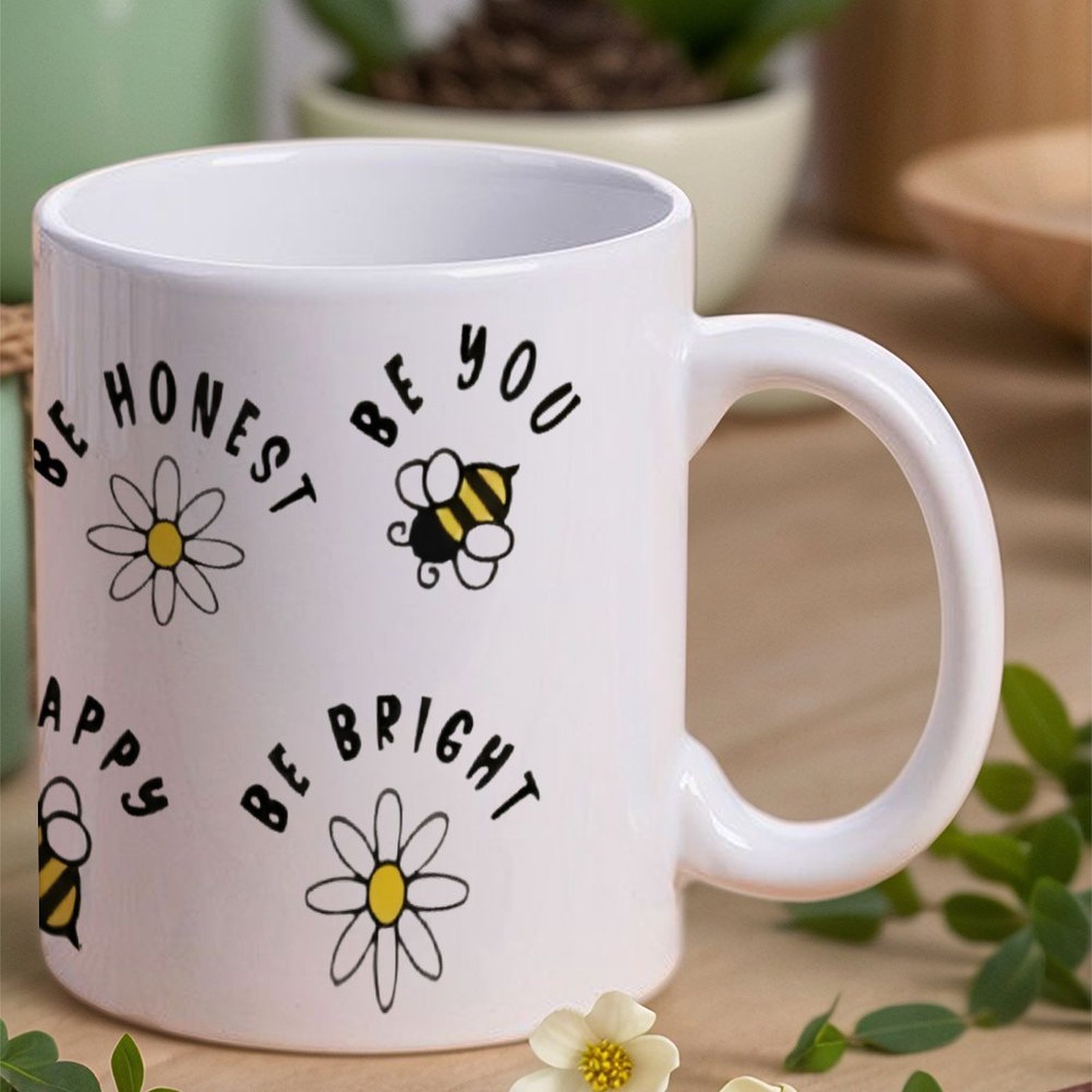 Four Stickers With Bees And Da - Sublimation Mug White incelemesi ve fiyatı