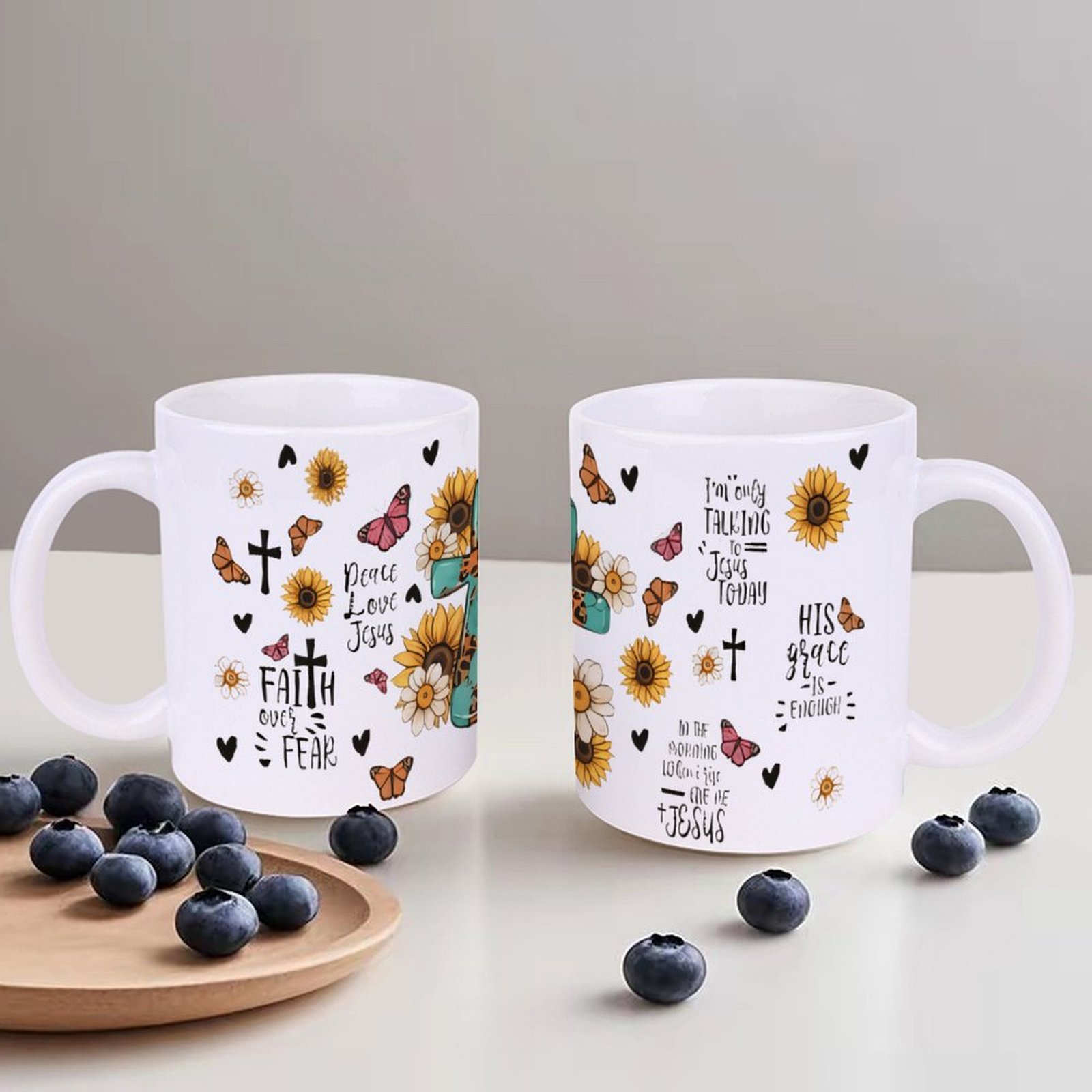A Cross Surrounded By Sunflowe - Sublimation Mug White incelemesi ve fiyatı