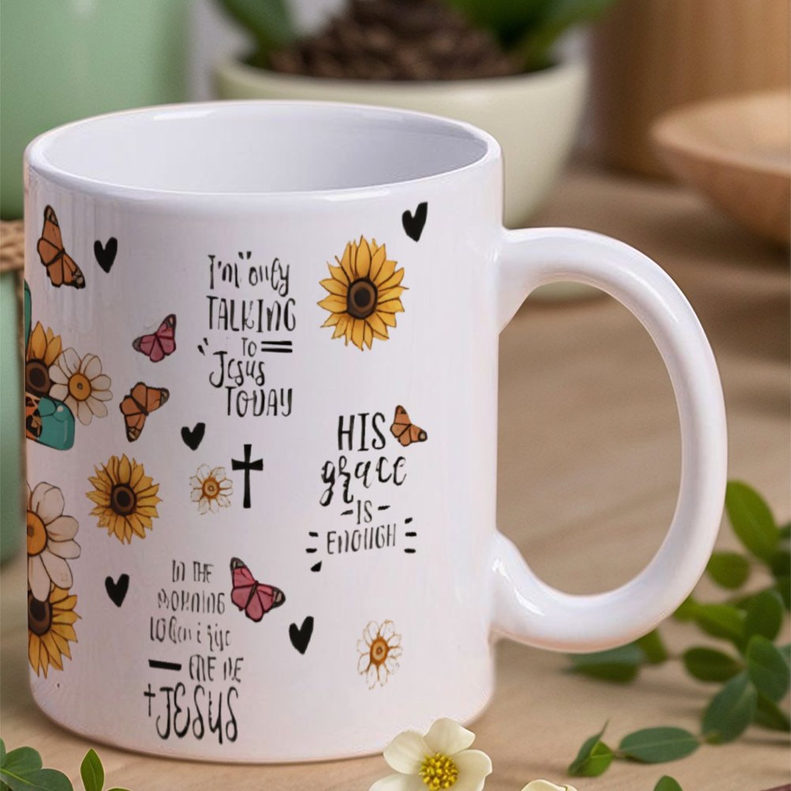 A Cross Surrounded By Sunflowe - Sublimation Mug White incelemesi ve fiyatı